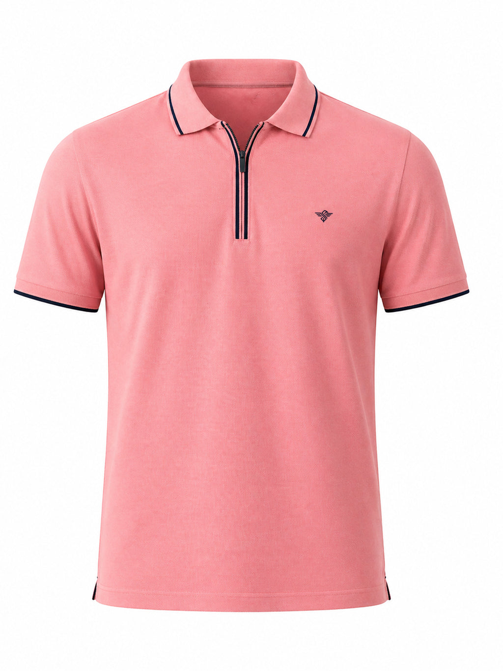 Solid Regular Fit Zipper Polo T-shirt with Tipped Details