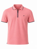 Solid Regular Fit Zipper Polo T-shirt with Tipped Details