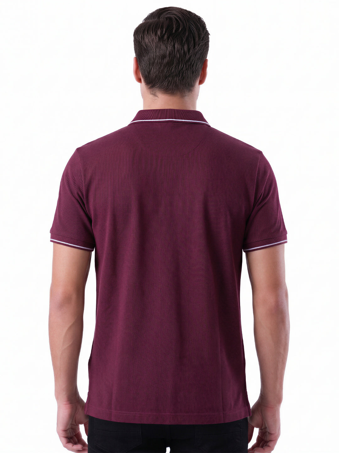 Solid Regular Fit Zipper Polo T-shirt with Tipped Details