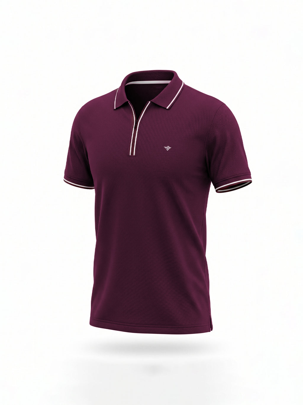 Solid Regular Fit Zipper Polo T-shirt with Tipped Details