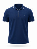 Solid Brand Logo Zipper Closure Regular Fit Polo T-shirt