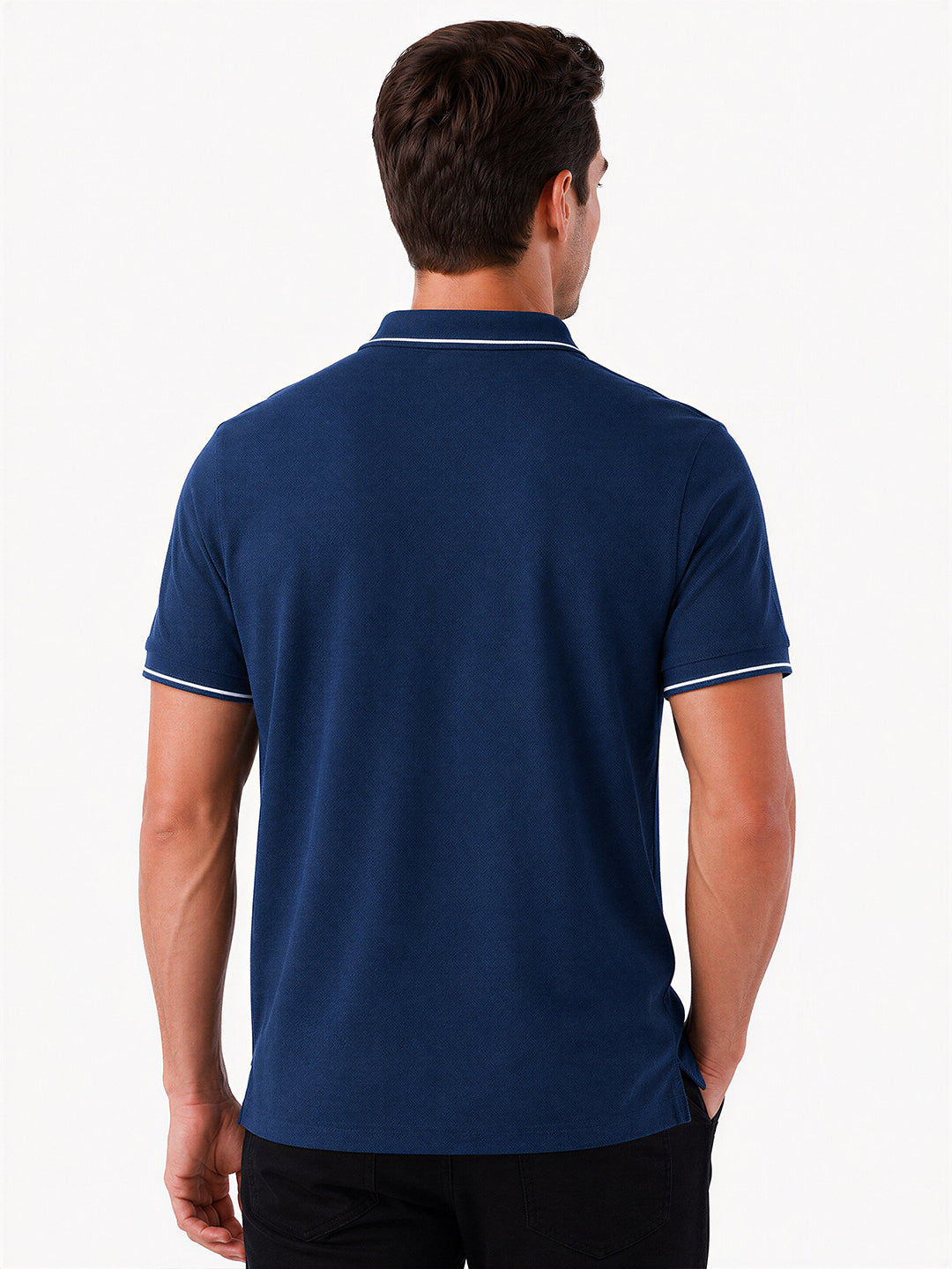 Solid Brand Logo Zipper Closure Regular Fit Polo T-shirt