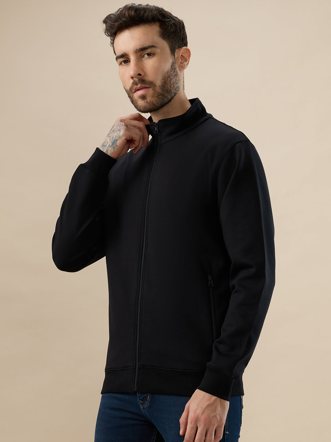 Men's Soft Touch Scuba Spandex Regular Fit Full Sleeve Zipper Sweatshirt Secondary image