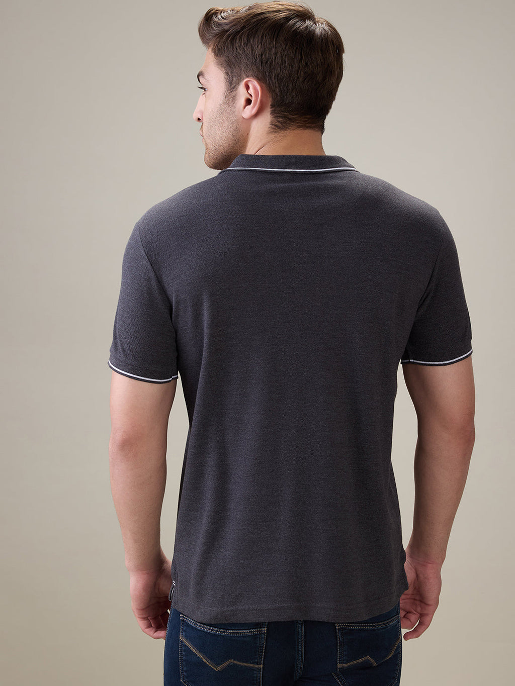 Status Quo Men's Solid Regular Fit Polo T-Shirt with Tipped Collar and Button Closure
