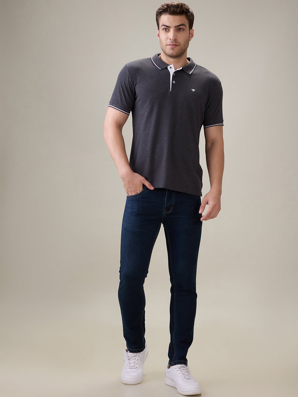 Status Quo Men's Solid Regular Fit Polo T-Shirt with Tipped Collar and Button Closure