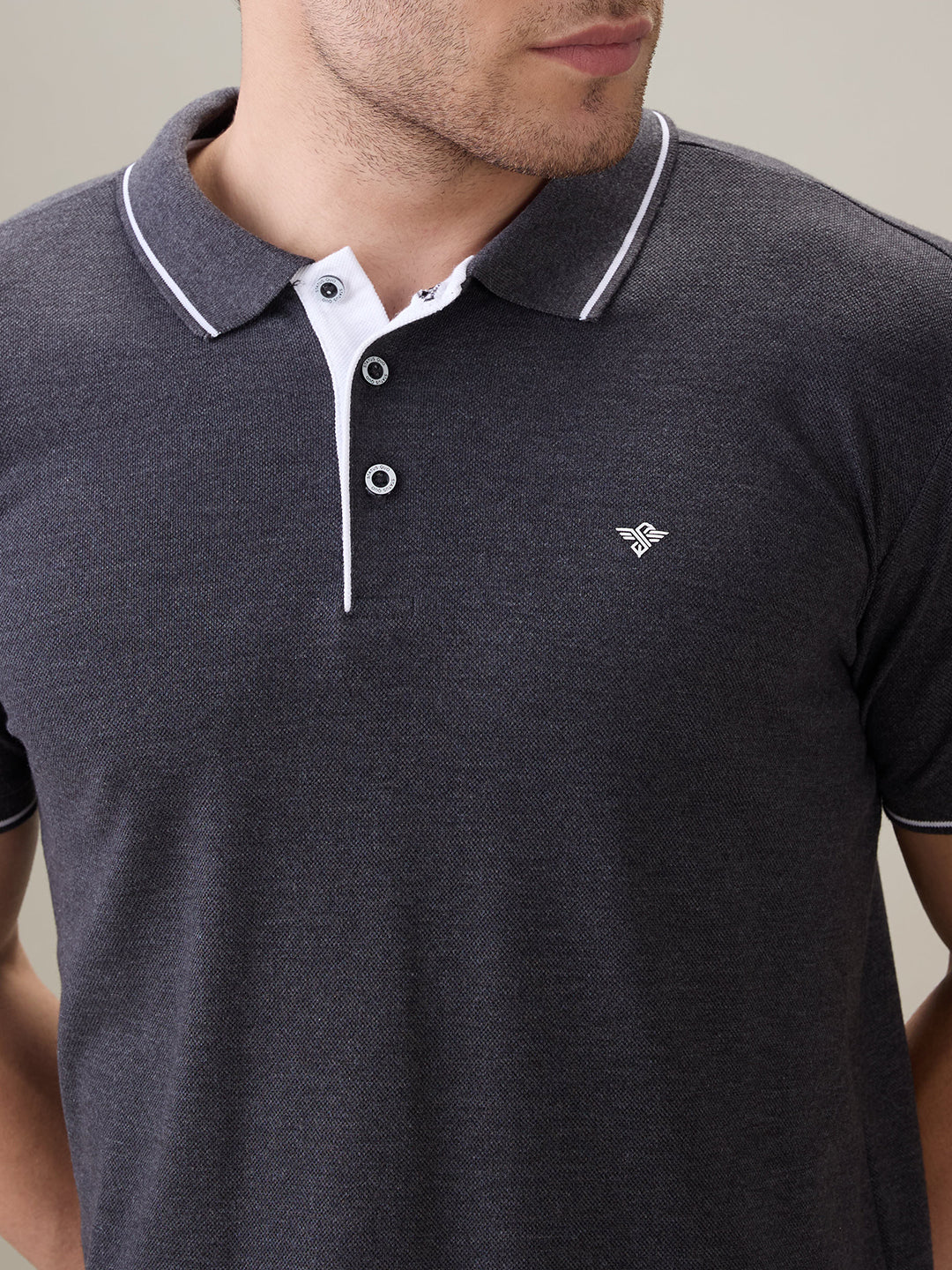Status Quo Men's Solid Regular Fit Polo T-Shirt with Tipped Collar and Button Closure