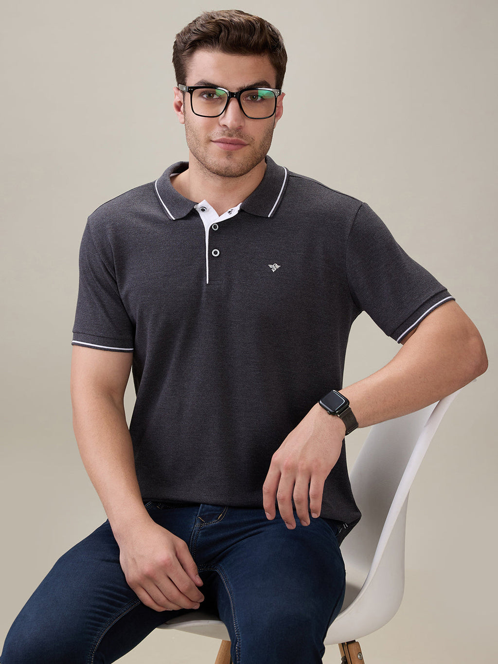 Status Quo Men's Solid Regular Fit Polo T-Shirt with Tipped Collar and Button Closure