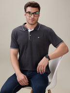 Status Quo Men's Solid Regular Fit Polo T-Shirt with Tipped Collar and Button Closure