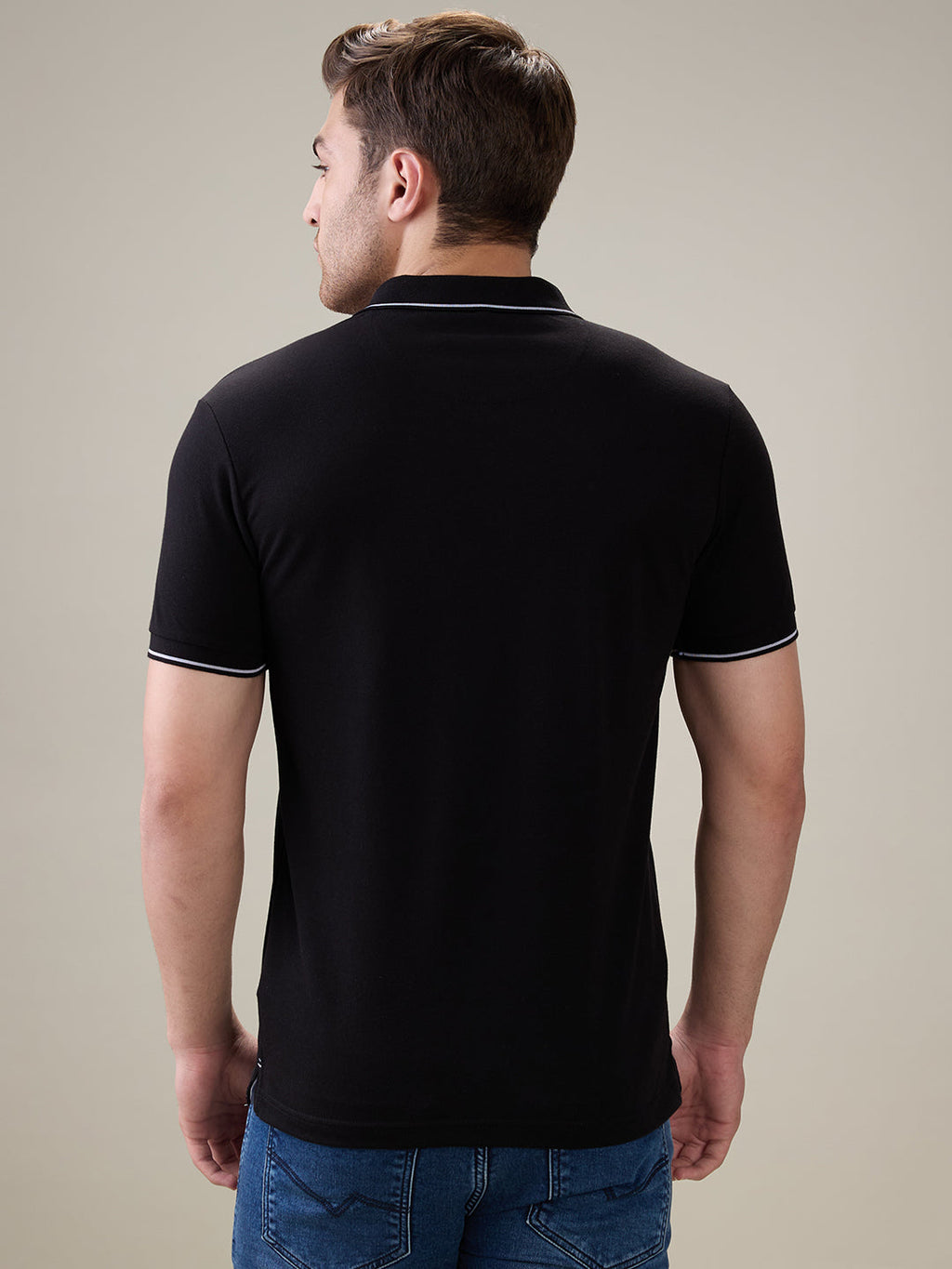 Status Quo Men's Solid Regular Fit Polo T-Shirt with Tipped Collar and Button Closure