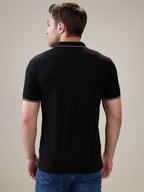 Status Quo Men's Solid Regular Fit Polo T-Shirt with Tipped Collar and Button Closure