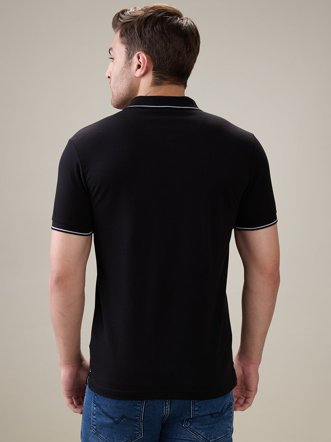 Status Quo Men's Solid Regular Fit Polo T-Shirt with Tipped Collar and Button Closure