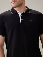 Status Quo Men's Solid Regular Fit Polo T-Shirt with Tipped Collar and Button Closure