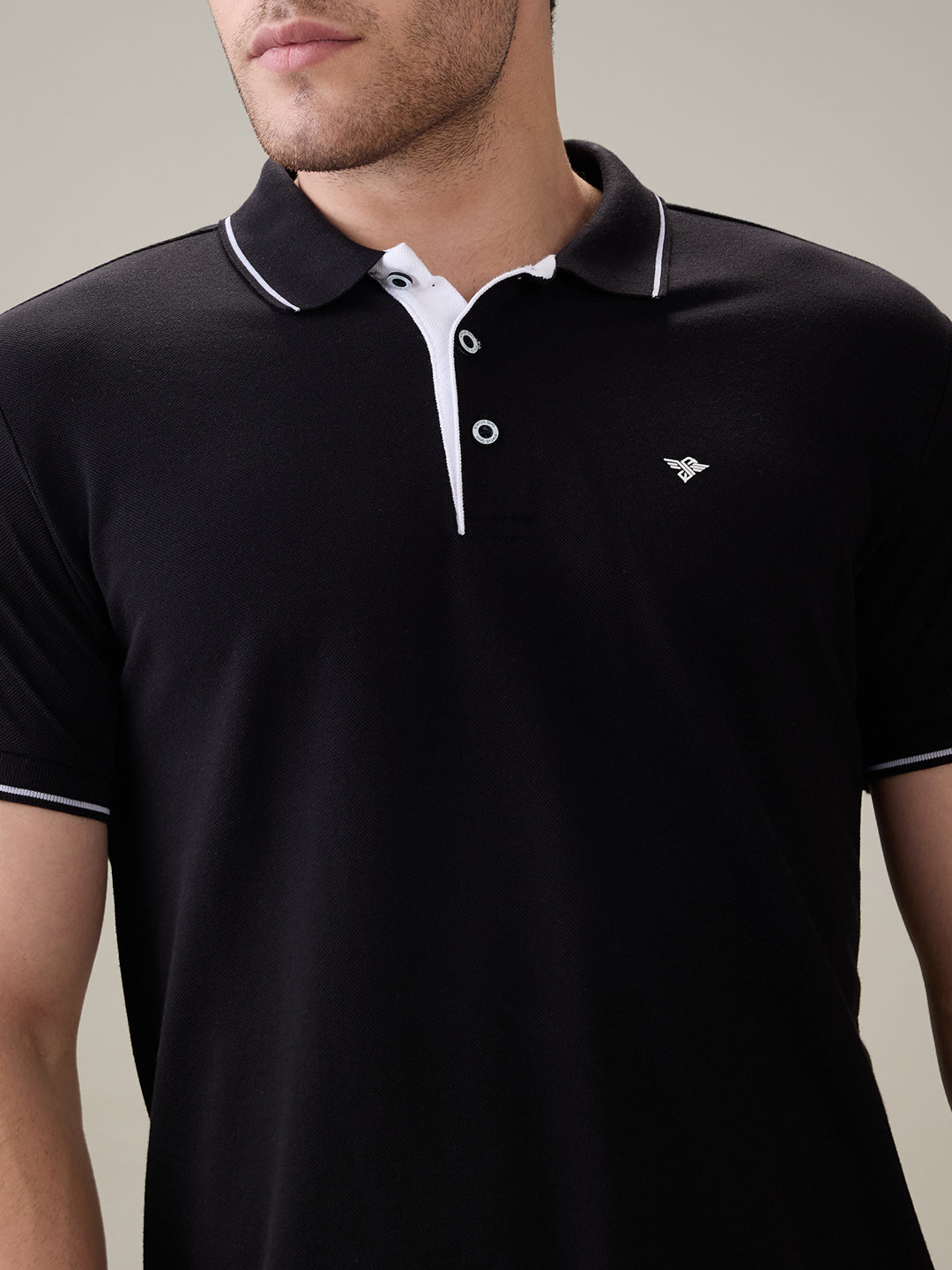 Status Quo Men's Solid Regular Fit Polo T-Shirt with Tipped Collar and Button Closure
