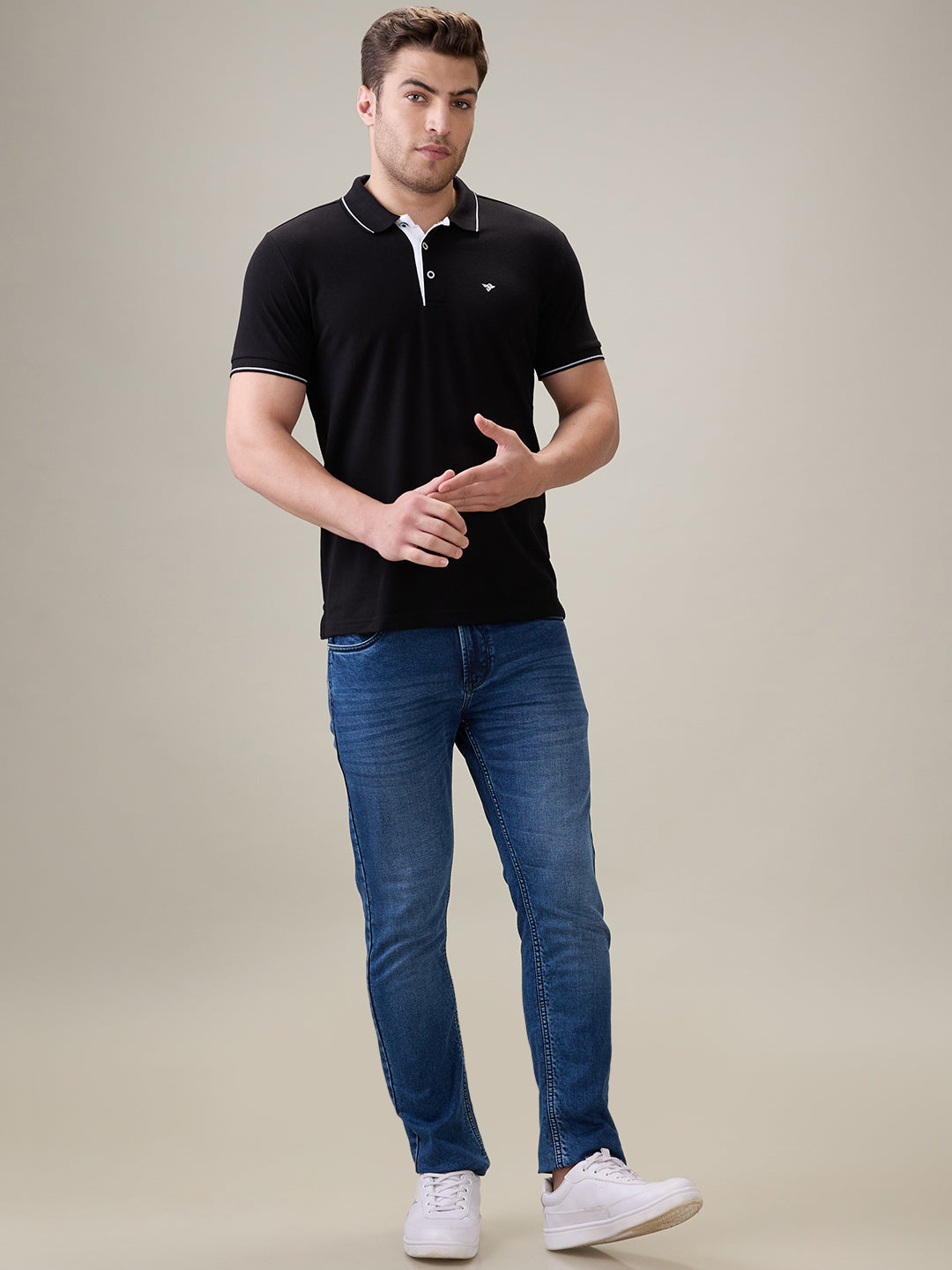 Status Quo Men's Solid Regular Fit Polo T-Shirt with Tipped Collar and Button Closure
