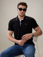 Status Quo Men's Solid Regular Fit Polo T-Shirt with Tipped Collar and Button Closure