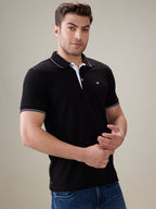 Status Quo Men's Solid Regular Fit Polo T-Shirt with Tipped Collar and Button Closure