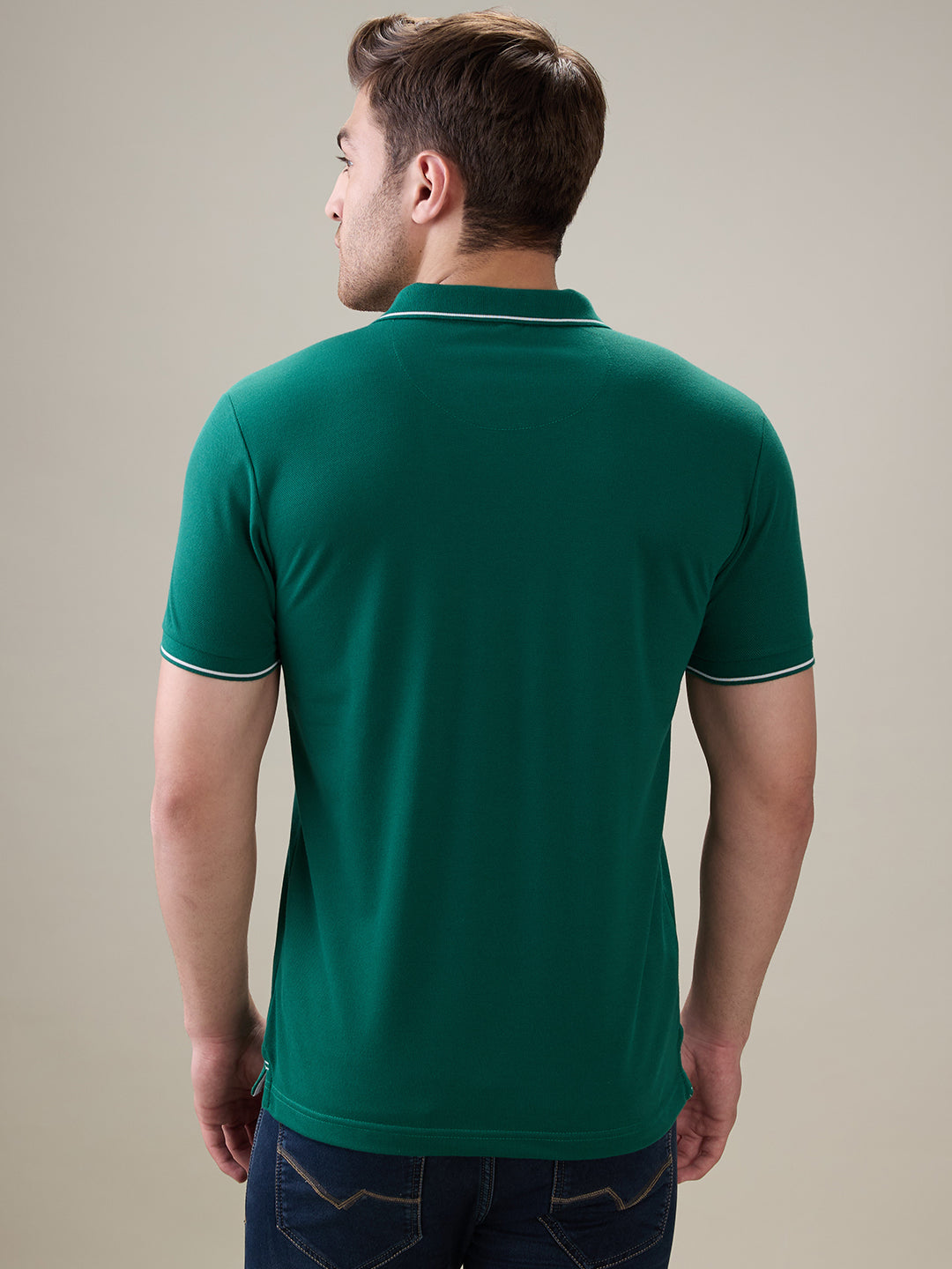 Status Quo Men's Solid Regular Fit Polo T-Shirt with Tipped Collar and Button Closure