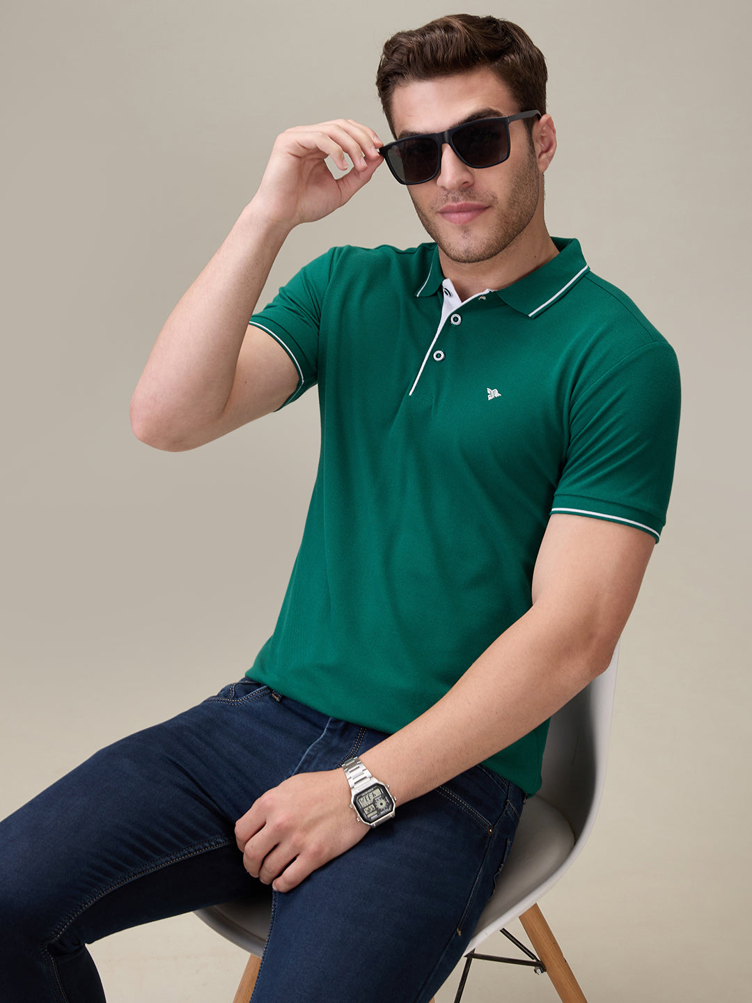 Status Quo Men's Solid Regular Fit Polo T-Shirt with Tipped Collar and Button Closure