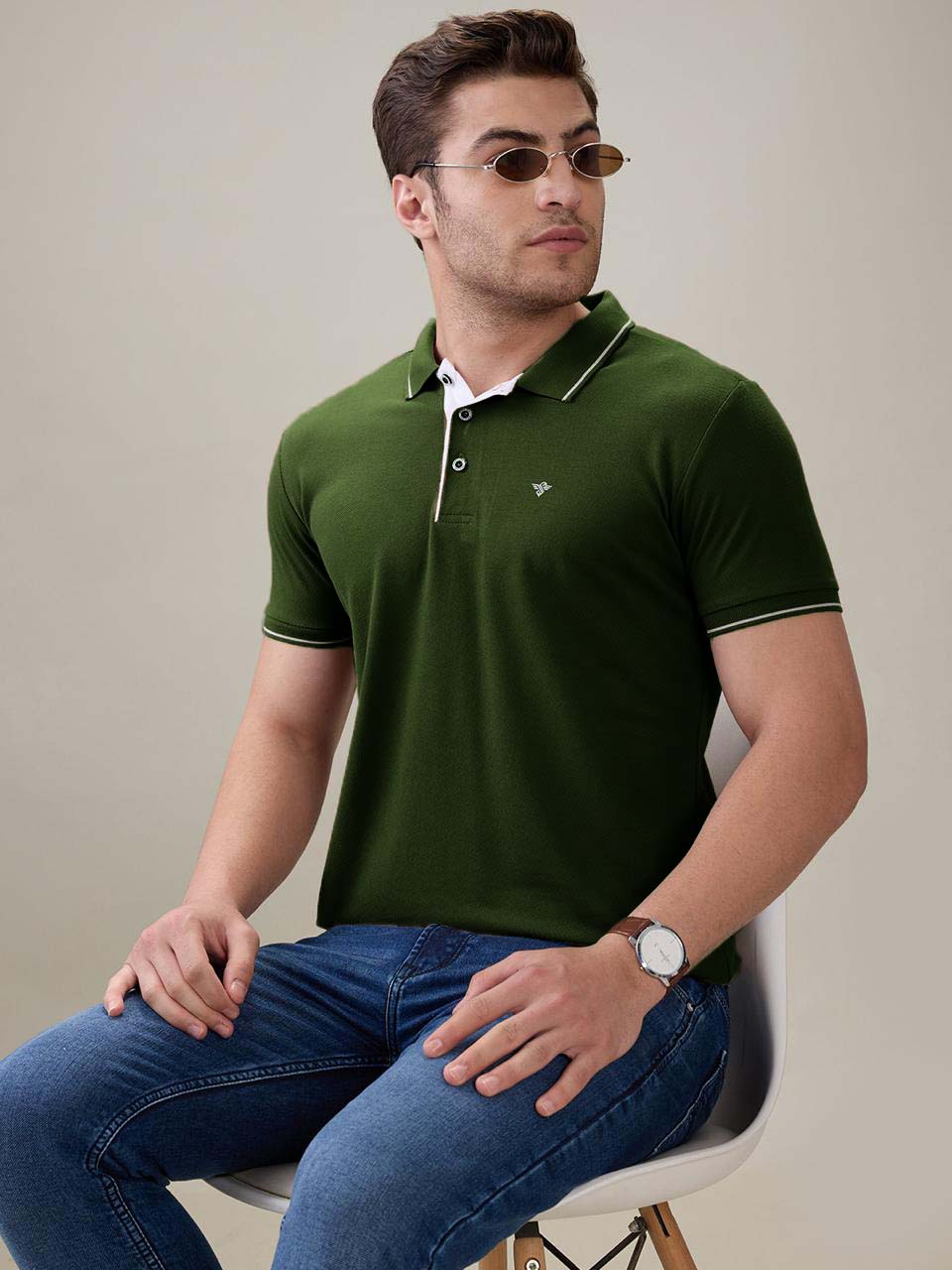 Status Quo Men's Solid Regular Fit Polo T-Shirt with Tipped Collar and Button Closure