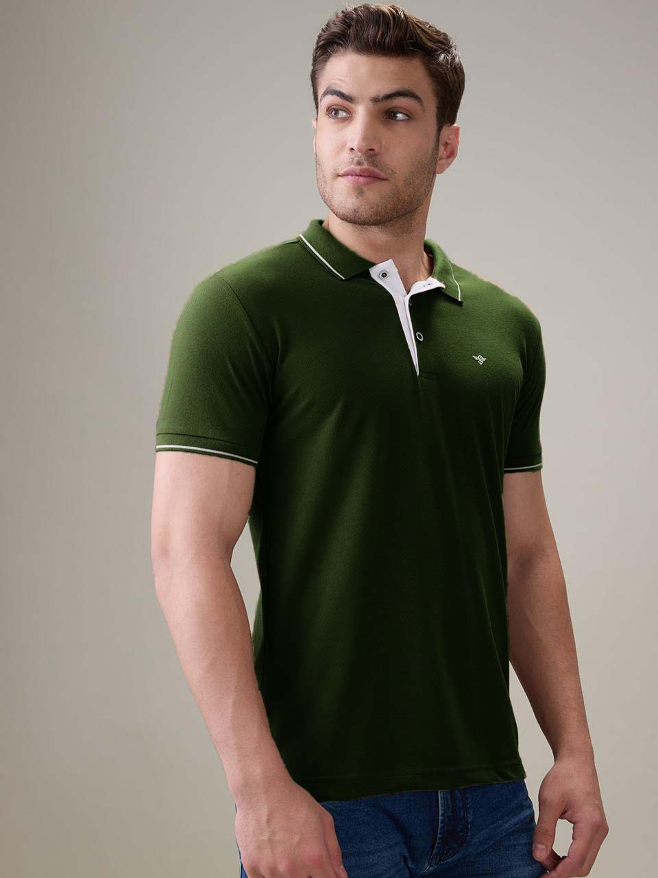 Status Quo Men's Solid Regular Fit Polo T-Shirt with Tipped Collar and Button Closure