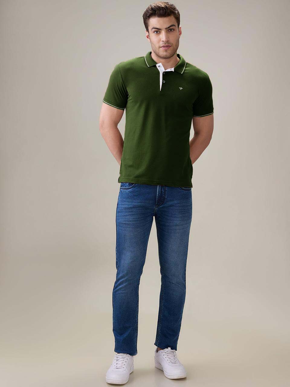 Status Quo Men's Solid Regular Fit Polo T-Shirt with Tipped Collar and Button Closure