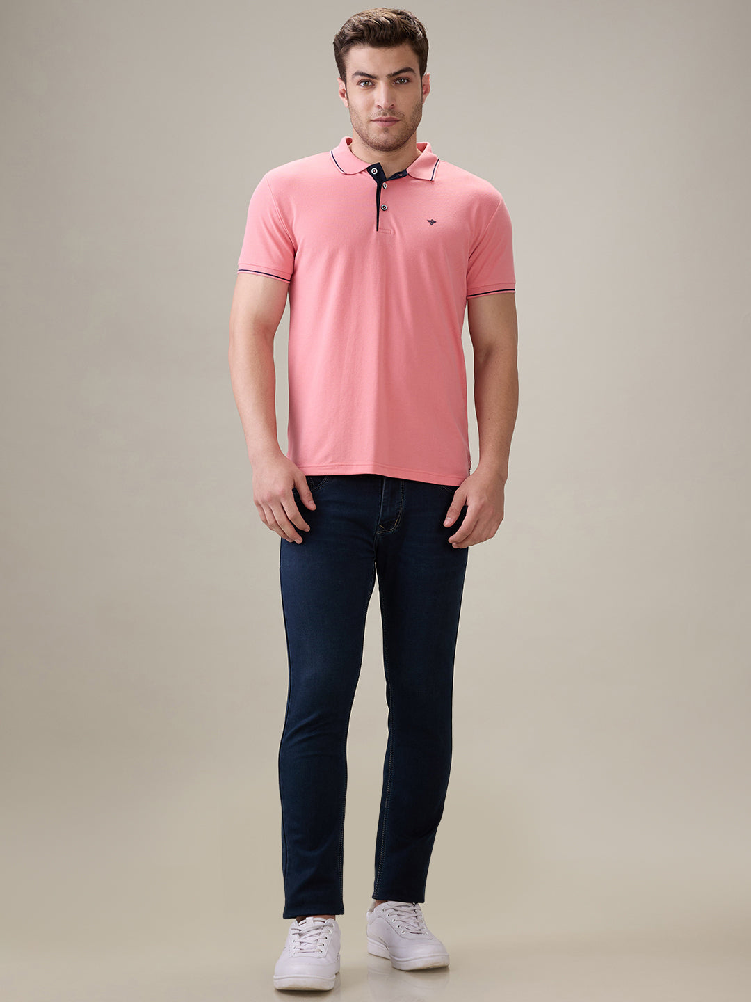 Status Quo Men's Solid Regular Fit Polo T-Shirt with Tipped Collar and Button Closure