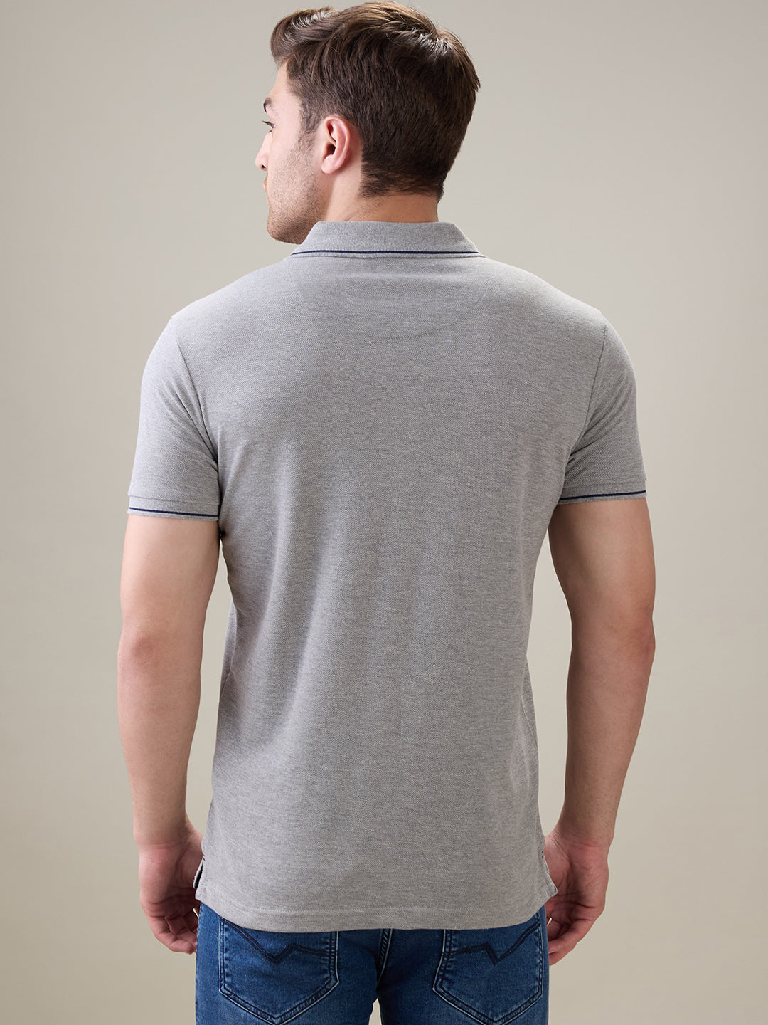Status Quo Men's Solid Regular Fit Polo T-Shirt with Tipped Collar and Button Closure