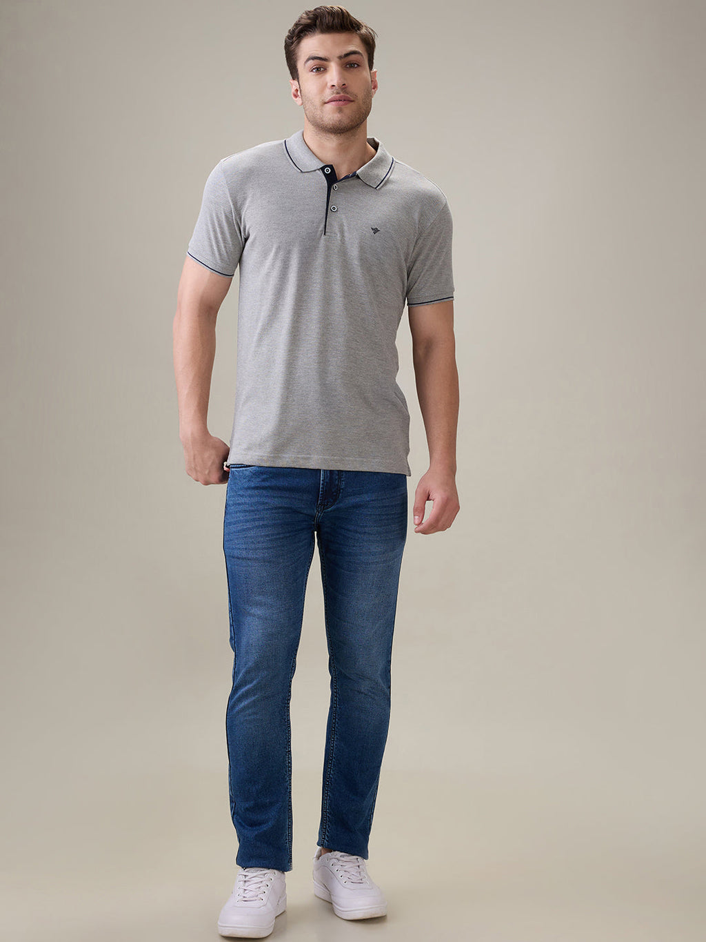 Status Quo Men's Solid Regular Fit Polo T-Shirt with Tipped Collar and Button Closure