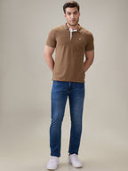 Status Quo Men's Solid Regular Fit Polo T-Shirt with Tipped Collar and Button Closure