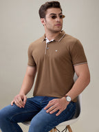 Status Quo Men's Solid Regular Fit Polo T-Shirt with Tipped Collar and Button Closure