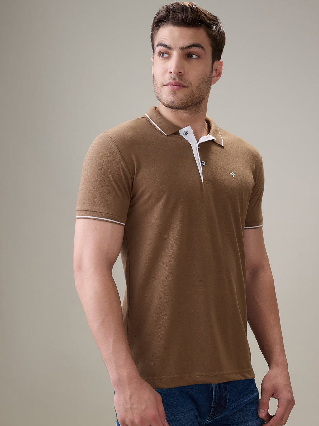 Status Quo Men's Solid Regular Fit Polo T-Shirt with Tipped Collar and Button Closure