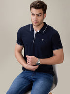 Status Quo Men's Solid Regular Fit Polo T-Shirt with Tipped Collar and Button Closure