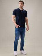 Status Quo Men's Solid Regular Fit Polo T-Shirt with Tipped Collar and Button Closure