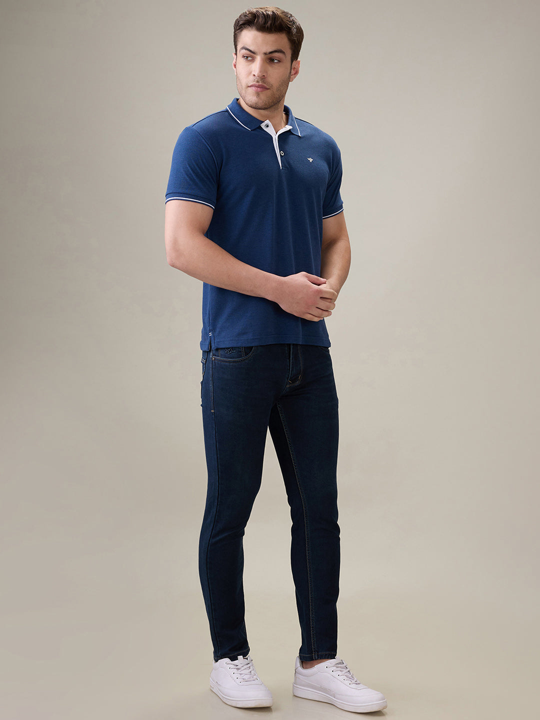 Status Quo Men's Solid Regular Fit Polo T-Shirt with Tipped Collar and Button Closure