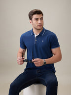 Status Quo Men's Solid Regular Fit Polo T-Shirt with Tipped Collar and Button Closure
