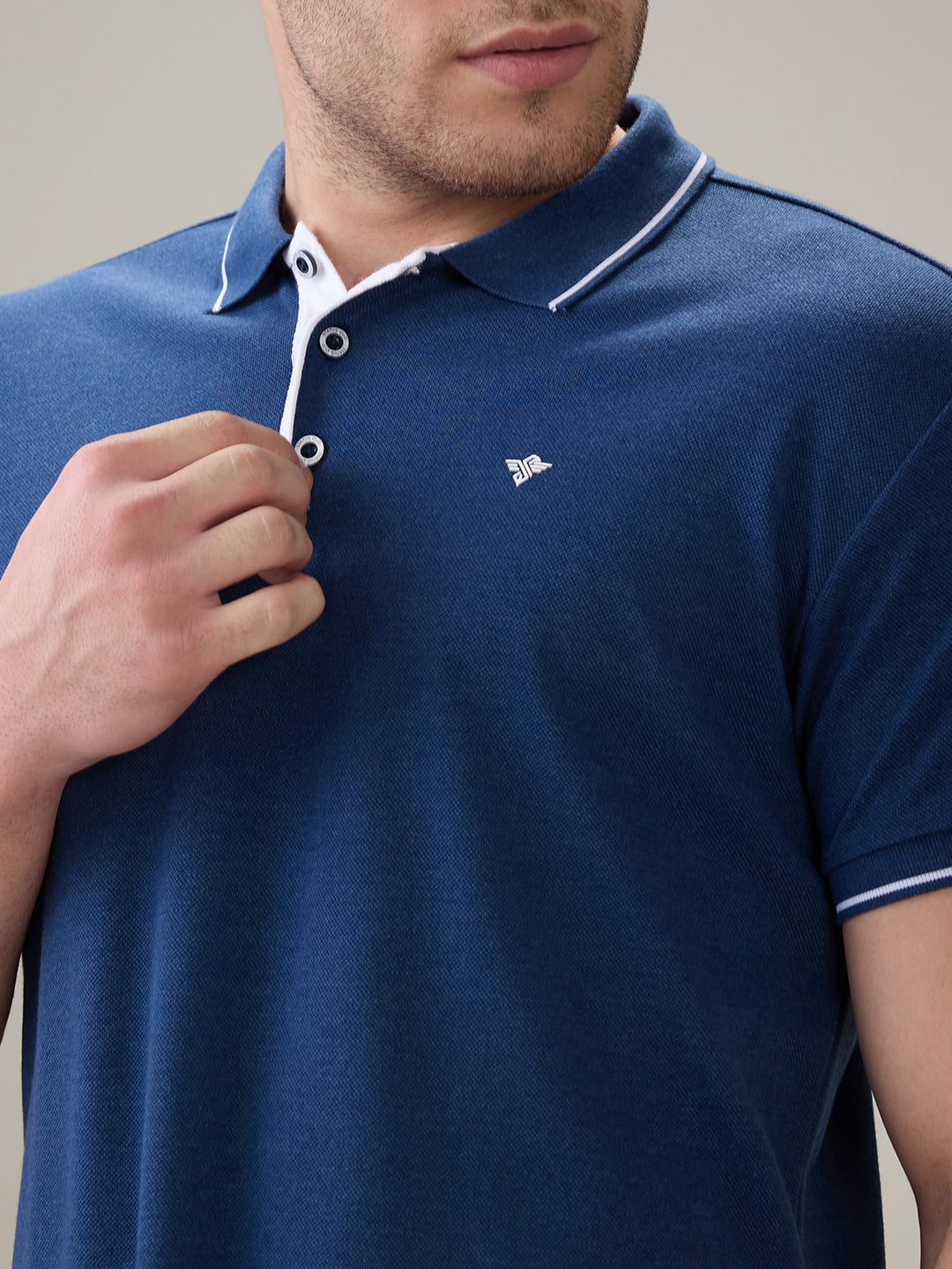 Status Quo Men's Solid Regular Fit Polo T-Shirt with Tipped Collar and Button Closure