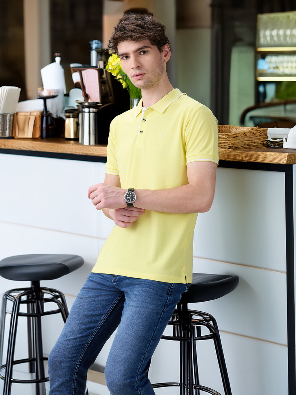Status Quo Men's Solid Regular Fit Polo T-Shirt with Tipped Collar and Button Closure