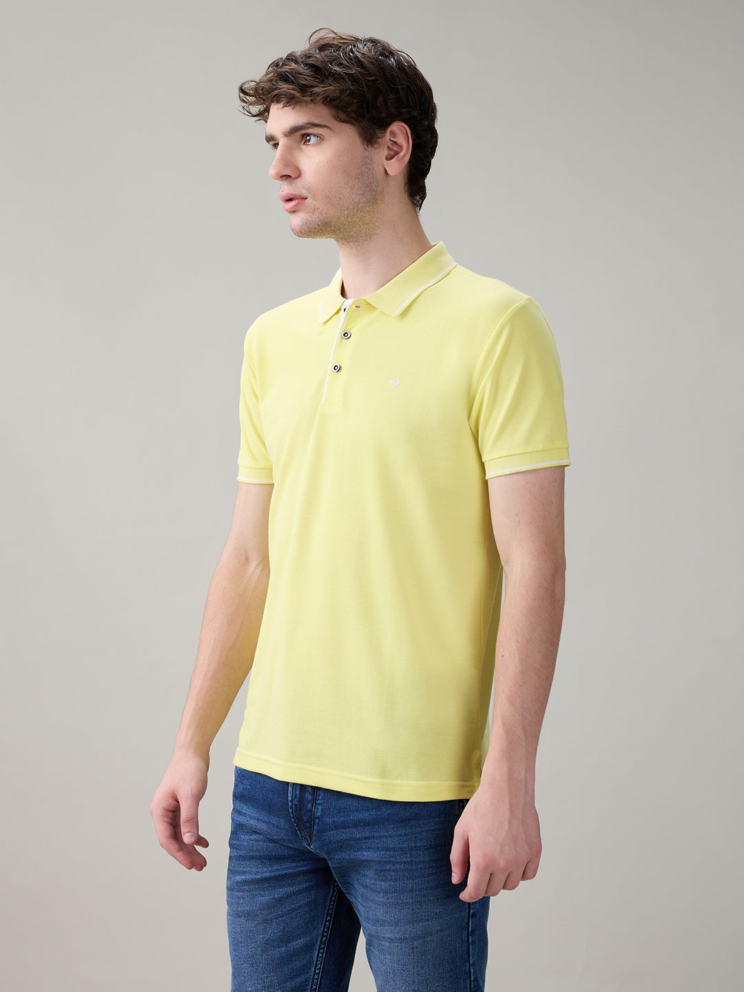 Status Quo Men's Solid Regular Fit Polo T-Shirt with Tipped Collar and Button Closure
