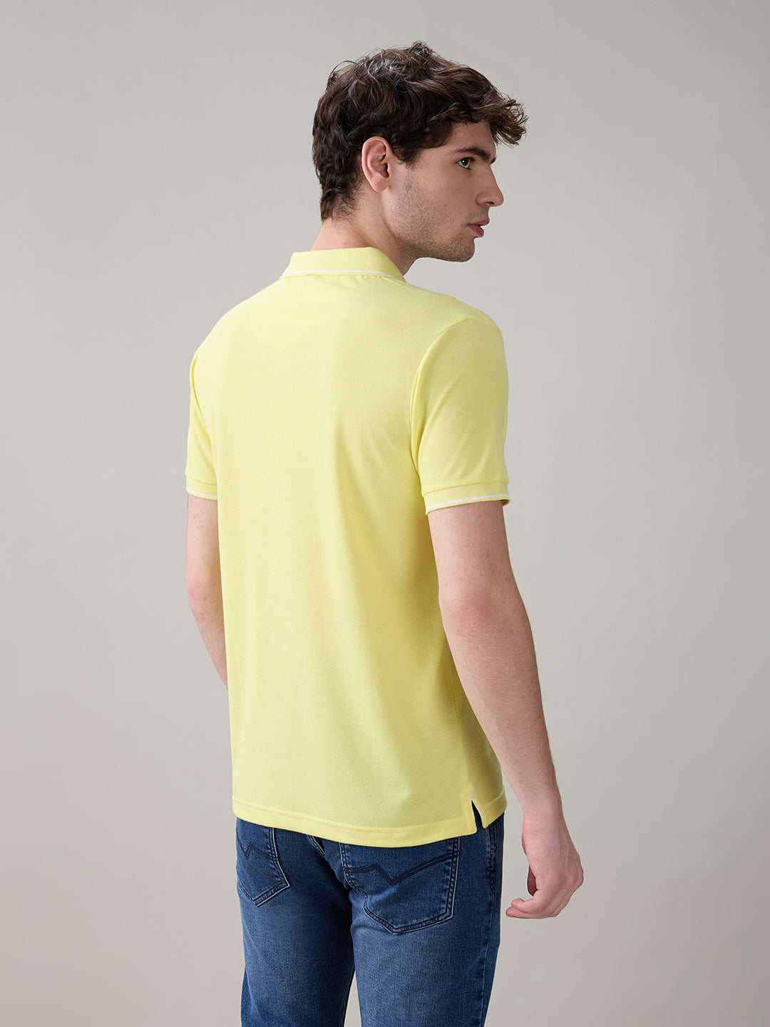 Status Quo Men's Solid Regular Fit Polo T-Shirt with Tipped Collar and Button Closure