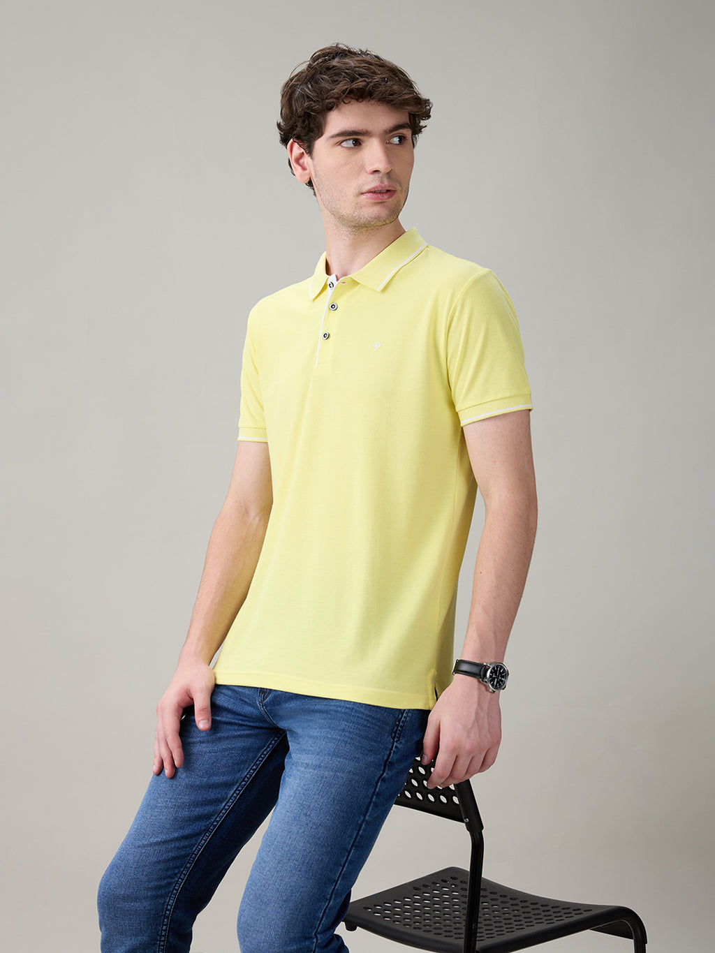 Status Quo Men's Solid Regular Fit Polo T-Shirt with Tipped Collar and Button Closure