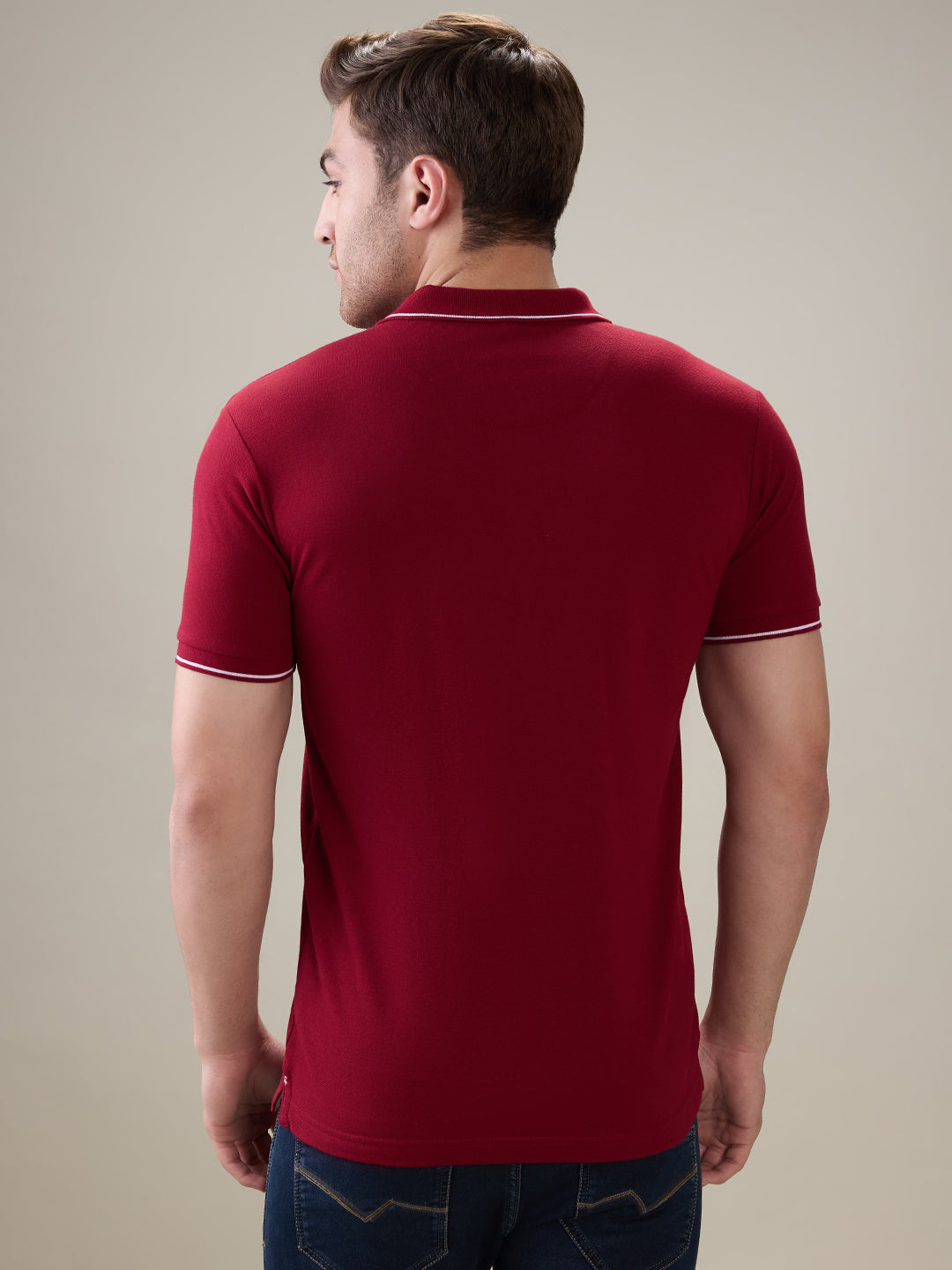Status Quo Men's Solid Regular Fit Polo T-Shirt with Tipped Collar and Button Closure