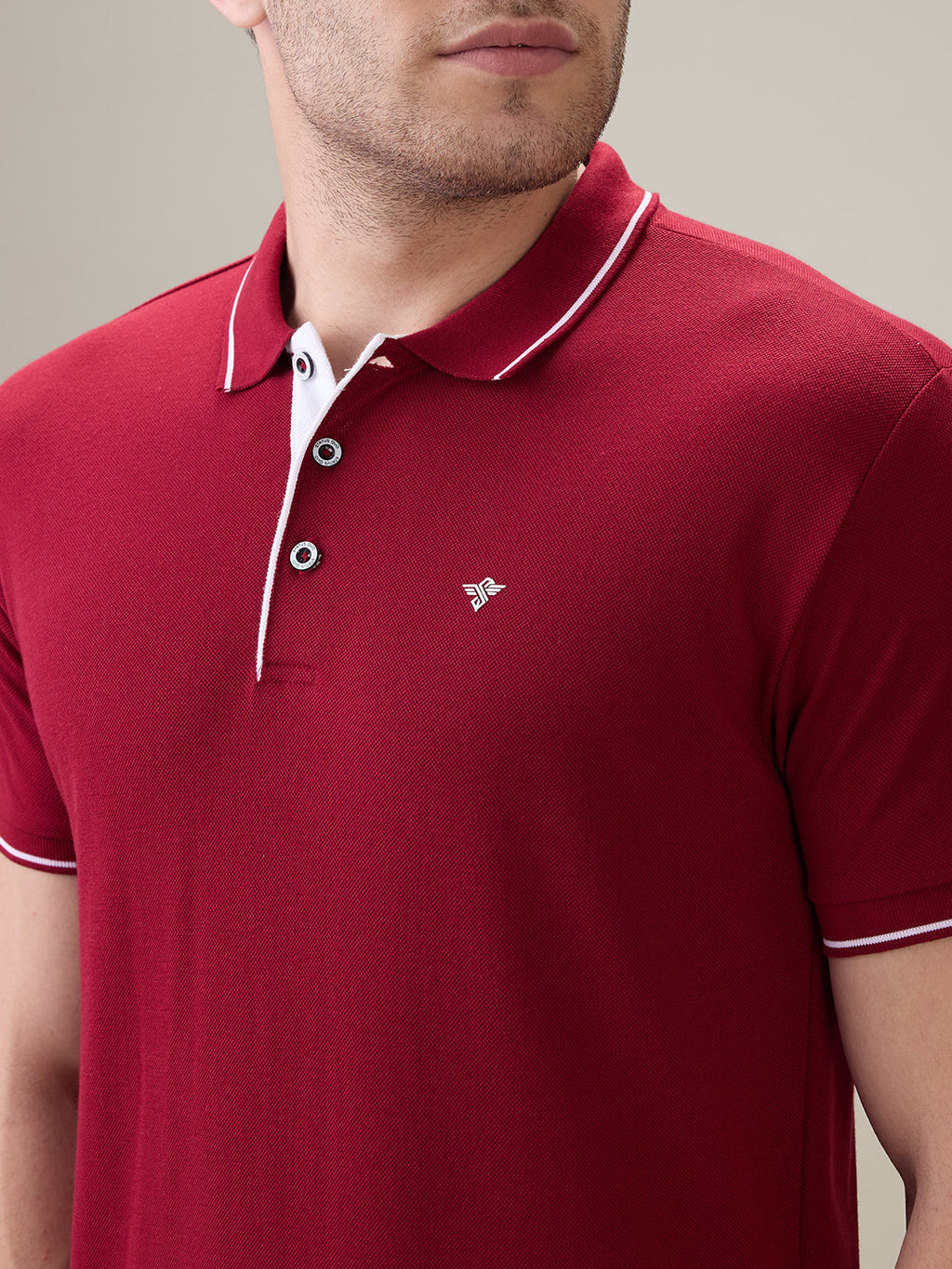 Status Quo Men's Solid Regular Fit Polo T-Shirt with Tipped Collar and Button Closure