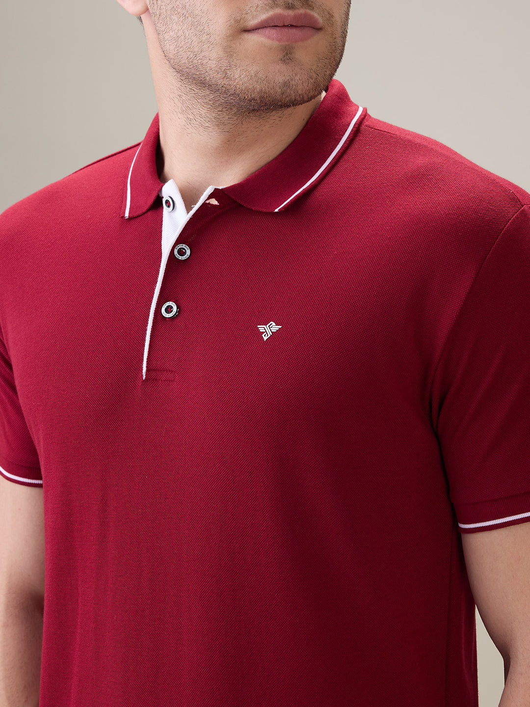 Status Quo Men's Solid Regular Fit Polo T-Shirt with Tipped Collar and Button Closure