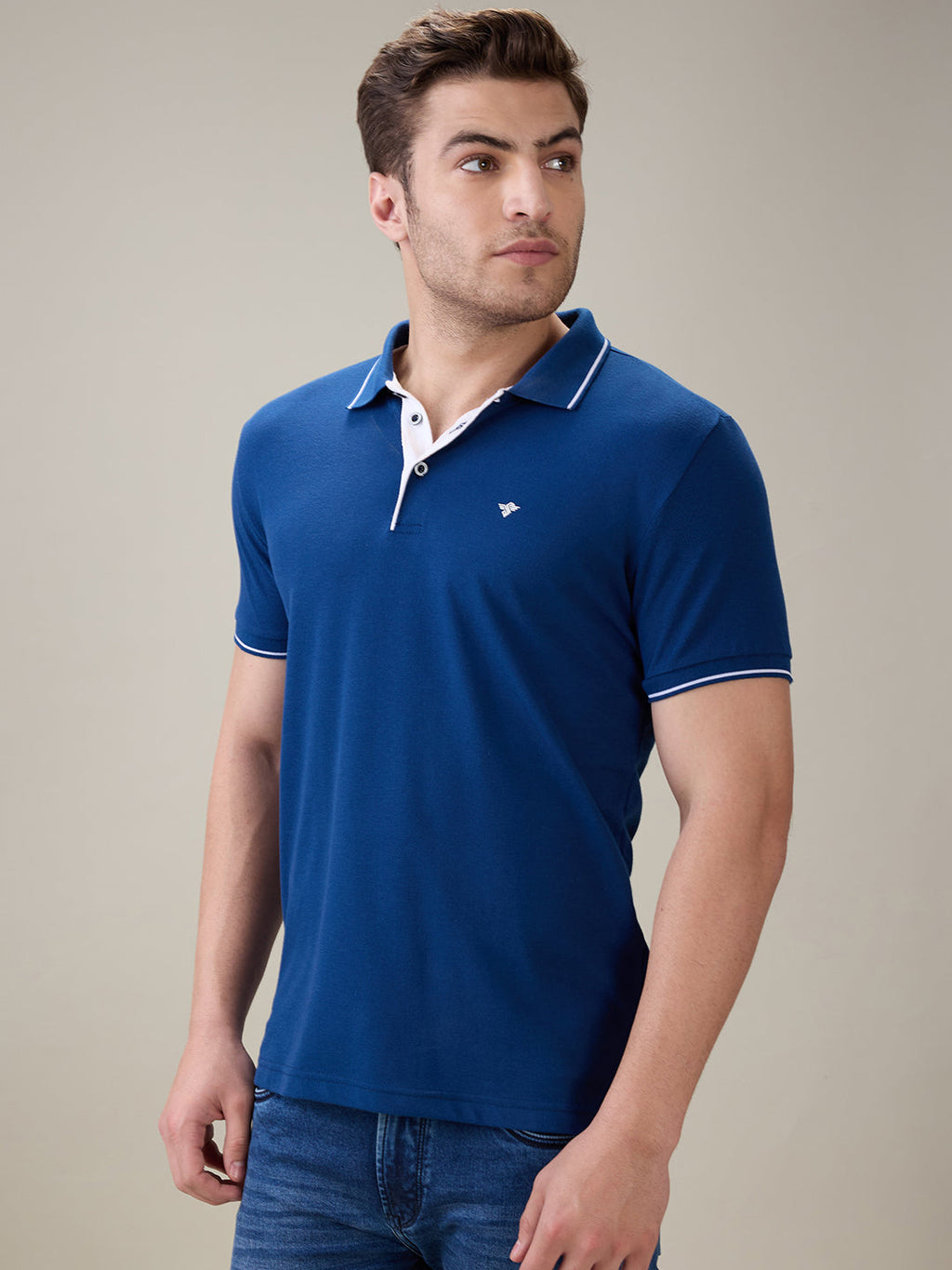 Status Quo Men's Solid Regular Fit Polo T-Shirt with Tipped Collar and Button Closure