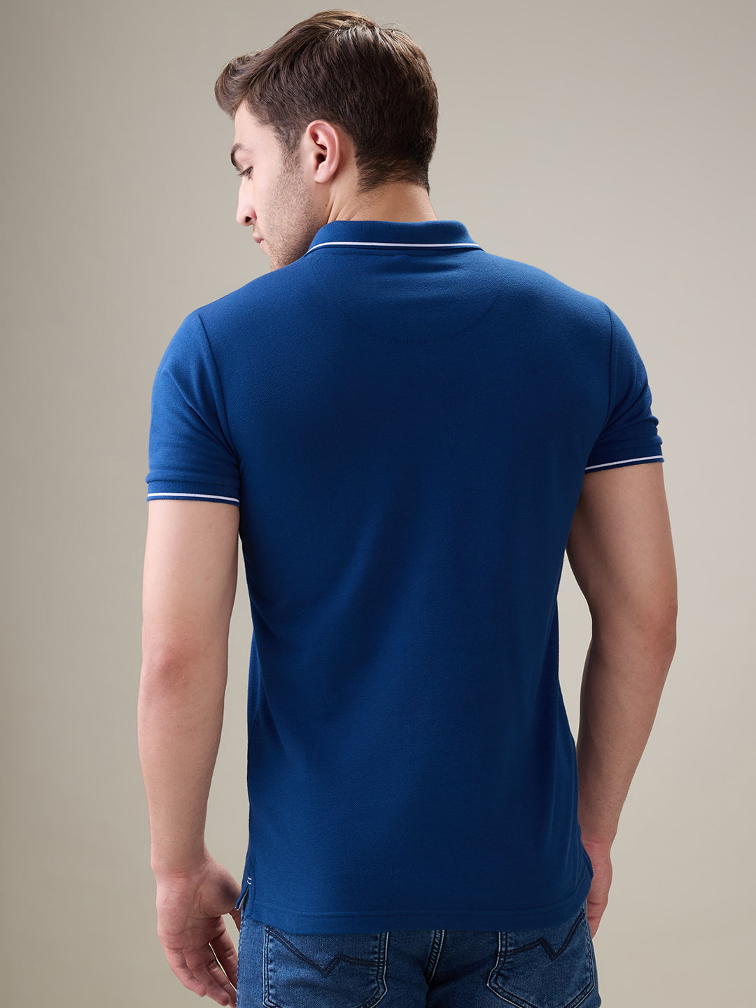 Status Quo Men's Solid Regular Fit Polo T-Shirt with Tipped Collar and Button Closure