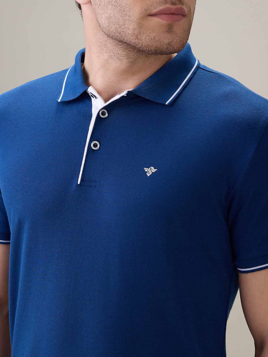 Status Quo Men's Solid Regular Fit Polo T-Shirt with Tipped Collar and Button Closure
