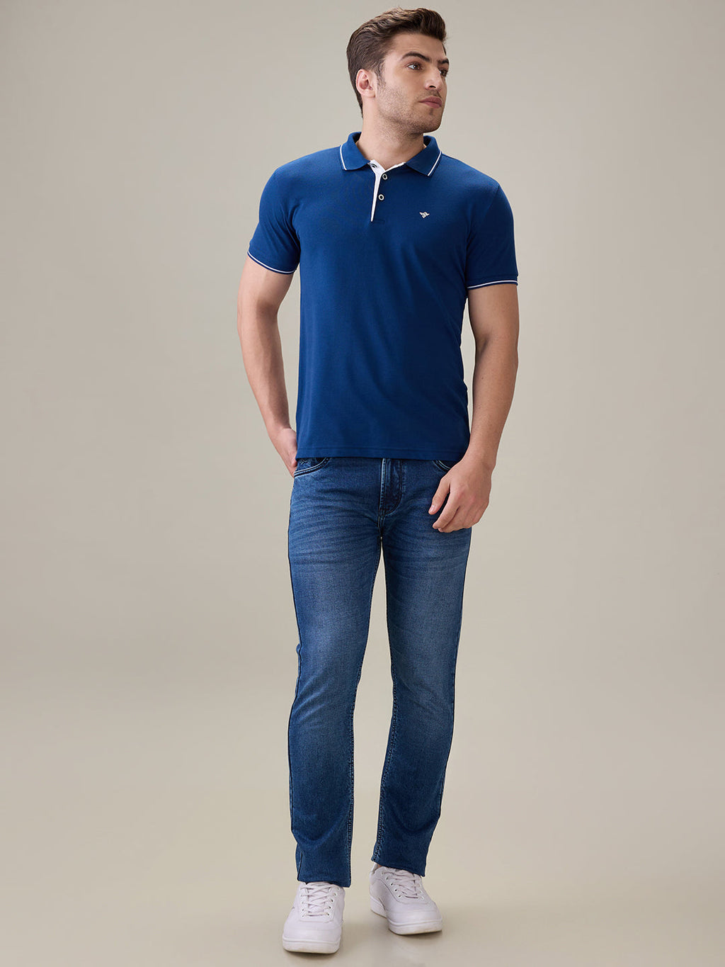 Status Quo Men's Solid Regular Fit Polo T-Shirt with Tipped Collar and Button Closure