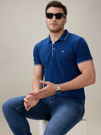 Status Quo Men's Solid Regular Fit Polo T-Shirt with Tipped Collar and Button Closure