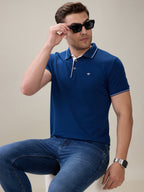 Status Quo Men's Solid Regular Fit Polo T-Shirt with Tipped Collar and Button Closure