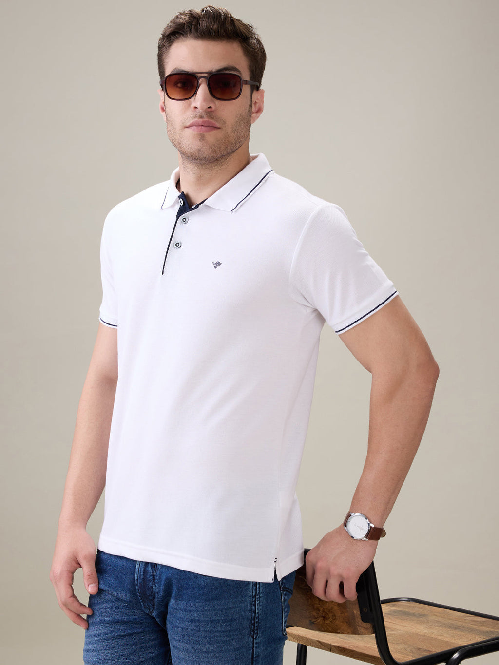 Status Quo Men's Solid Regular Fit Polo T-Shirt with Tipped Collar and Button Closure